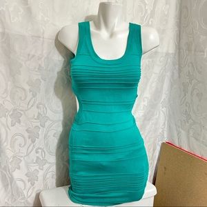 2B BEBE Aruba Blue Ribbed Mixed Blend Cut Out Sleeveless Backless Bandage Dress